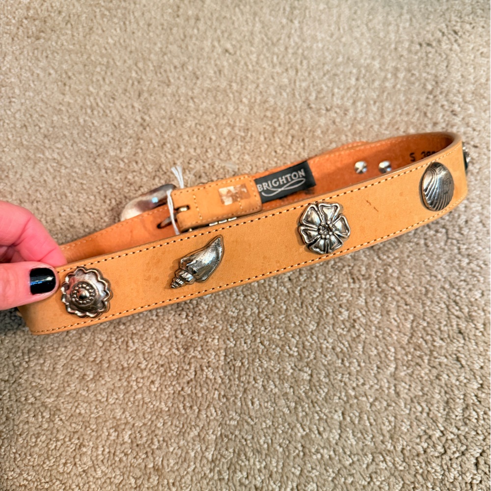 Vintage Dead-stock Brighton Vintage Leather Belt with Silver Shell Accents